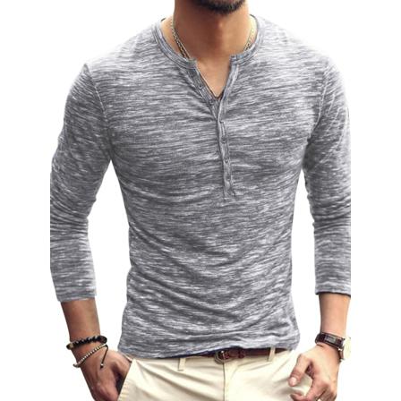 Män Top Rundhalsknapp Blus Långärmad Casual Slim