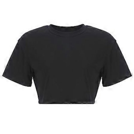 Dame Kortærmet Crop Top Skjorte, Casual Midriff T-shirt med Rund Hals (M Sort)