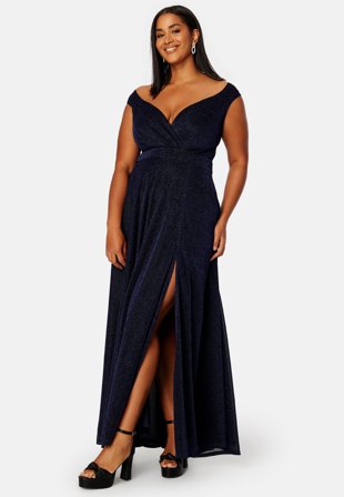 Goddiva Curve-Glitter Wrap Front Maxi Curve Dress With Split-48 (UK20)