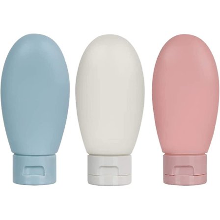 3 osainen matkapullosarja täytettäväksi, 60 ml matkapullot, vuotamattomat