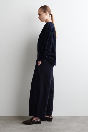 COS Women's Corduroy Barrel-Leg Trousers in Blue