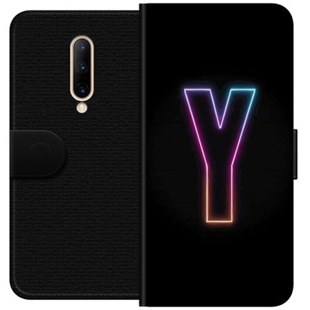 Kompatibelt Lommeboketui til OnePlus OnePlus 7 Pro Minimalistisk neonbokstav Y i fargeskiftende lys mot svart bakgrunn