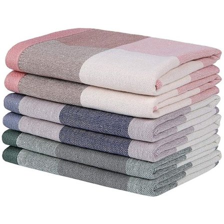 Handdukar 100 % naturliga bomullsfrottehanddukar, ultramjuka och absorberande handdukar 12 x 12 tum, snabbtorkande rutiga handdukar, 6 stycken/set