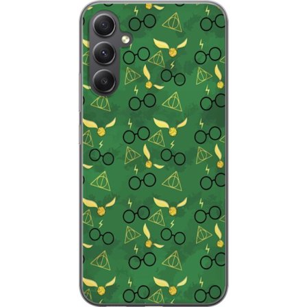 Kompatibel Mobilcover til Samsung Galaxy A25 Harry Potter symboeller briller gylden snop dødssymboler magisk design med troldmandsfornemmelse og mysti