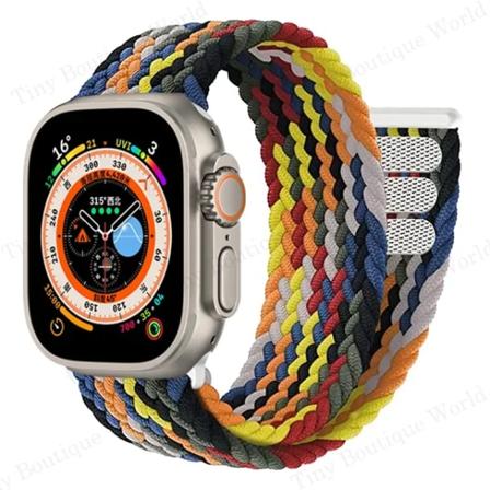 Flätat Solo Loop för Apple Watch Ultra band 49mm 45mm 41mm 44mm 40mm 42mm armband armband iWatch serie 9 7 SE 8 6 5 4 3 band Färgglad Colorful 42-44-