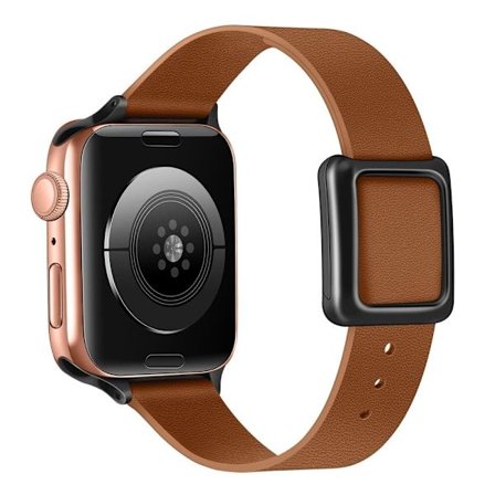 Apple Watch Series 8 (45mm) / Watch Ultra klockarmband i äkta läder med svart spänne - Brun