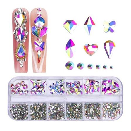 12 gitter flad bund negledekoration med specialformede manicure rhinestones