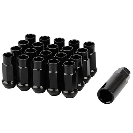 Hjulmøtrik M12X1.5 Åben Hjulmøtrik, Konisk Sæde, 20 Låsemøtrikker Racing Møtrik og 1 Møtrik Nøgle (Sort)