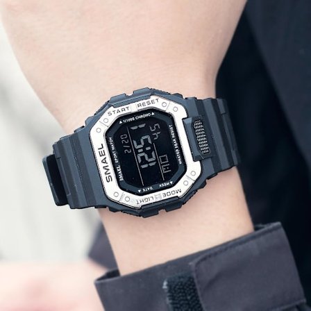 Smael Herre Sportsure Digitalt LED Ur Vandtæt Auto Dato Militær Army Grøn Firkantede Armbåndsure 8059 Gummirem