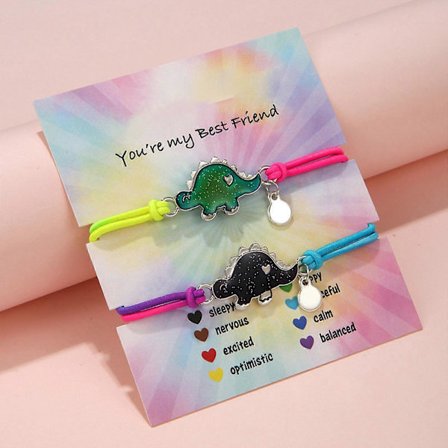 Hestearmbånd, stemningsarmbånd med anheng for barn, fargeskiftende, barne armbånd i lyse regnbuefarger for bursdagsfest_ Dinosaur