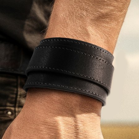 Gladius | Pulsera de hebilla de cuero de búfalo de grano completo negra para hombres - Pulseras anchas