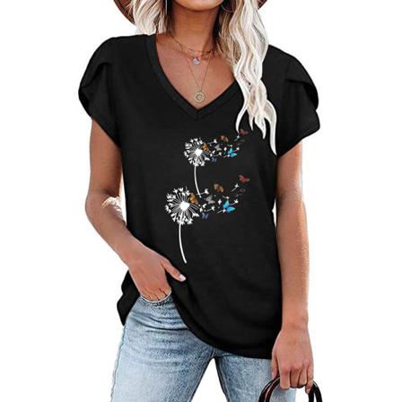 Kortärmad T-shirt För Kvinnor V-ringad S