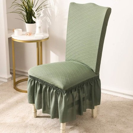 2-pakning med stoltrekk Jacquard stoltrekk med lang skjørt Høy stretch Avtakbart vaskbart stoltrekk (Grønn, 2 stk)