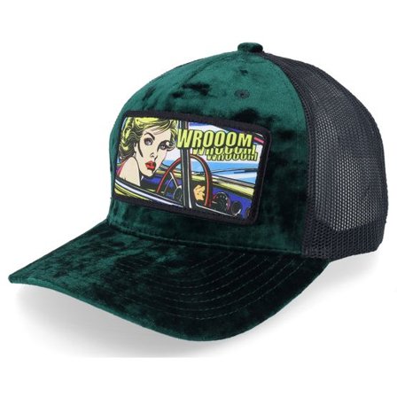 Calza Pennello - Grön trucker Keps - Girl Driving Pop Art Velvet Green/Black A-Frame Trucker @ Hatstore
