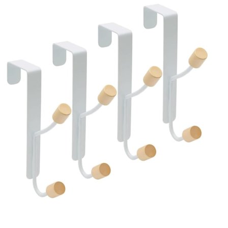 Sæt med 4 hvide over-dørs kroge til soveværelse, over-dørs krog, knagerække til