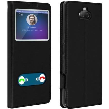Sony Xperia 10 Fodral Dual Window Folio Cover Stativ Funktion Svart Svart