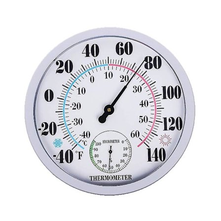 25 cm rund termometer hygrometer, stor inomhus utomhus väggtemperatur fuktmätare vit