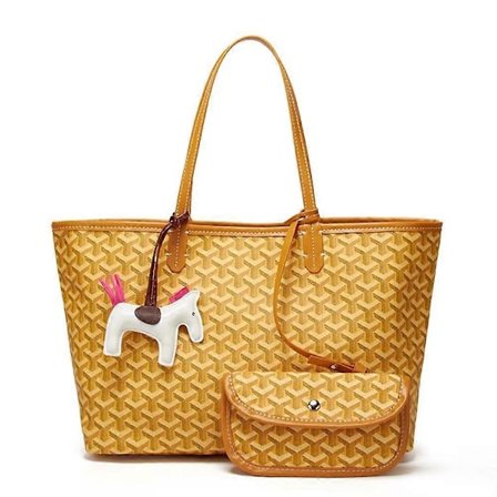 Håndveske for kvinner med hestehode-anheng, tote-veske, 2-delt sett, stor kapasitet, skulderveske - FARGE: Gul