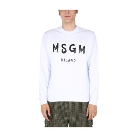 Msgm Crew Neck Sweatshirt With Logo Hvid, Herre T-shirts