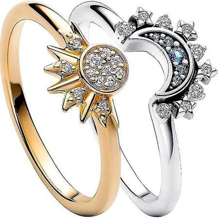 Sol og Måne Ring Sæt - Stablebare Ringe Til Kvinder, Justerbar Himmelsk Smykker Som Venskabsringe - Perfekte Gaver Til Bedste Venner Og Teenage Piger