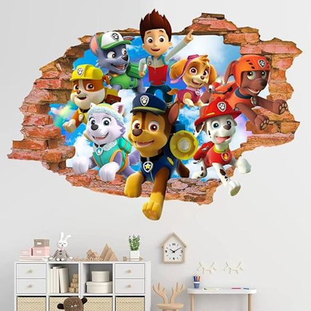 Paw Patrol 3D vægklistermærke soveværelse, Paw Patrol, 3D vægklistermærker, Paw Patrol vægklistermærker, Paw Patrol børneværelse, børneværelse 
