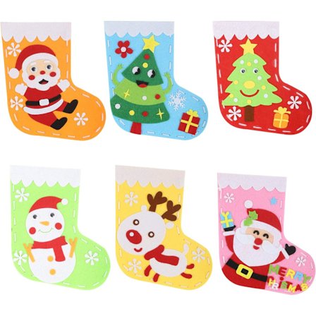 Barn DIY Julstrumpor Kits 6 PCS Filt Julstrumpor,