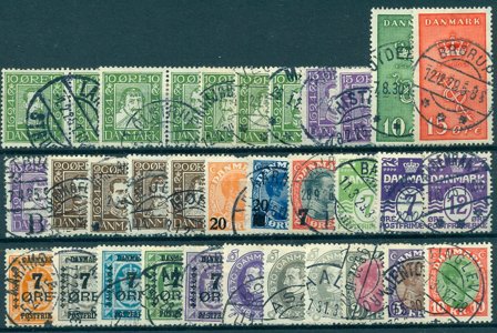 Danmark 1924-1930 - Samling med 33 bogtryksmærker - Stemplet