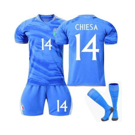 (Italien hemmatröja 2023/24 Chiesa #14 fotbollströjor Mörkblå M