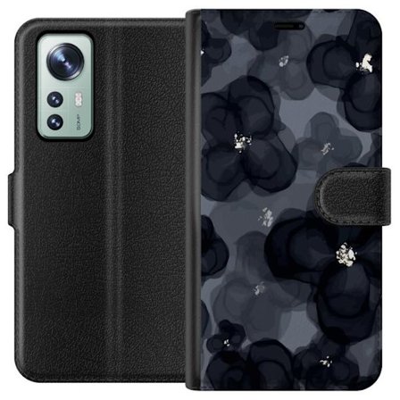 Yhteensopiva Lompakkokotelo Xiaomi Xiaomi 12 Abstrakti tummanvärisellä kukkakuviolla, jossa on elegantti ja dramaattinen tunnelma