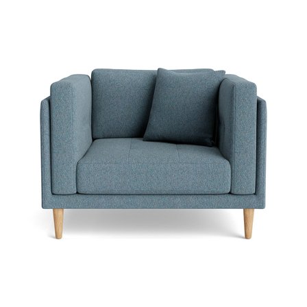 Cali Sessel in Hygge Pastellblau, moderner Skandinavischer Stil, extra breite Sitzfläche 72cm, bequeme Nozag-Federung, Gesamtbreite 76cm.