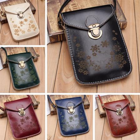 Crossbody Pu-läder Axelväska Mini Mobiltelefonväska Handväska Brown Normal