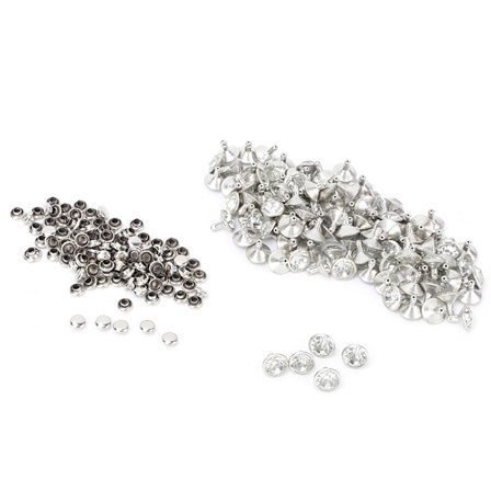100 st 10 mm Metall Strass Nitar Dubbar Spikar Dekoration (Silverkant vit Kristall)