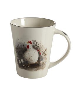 Posliinimuki, jossa käsin piirretty kana-aihe, 1 kpl Valkoinen