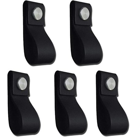 Sæt med 5 Håndlavede Læderdørgreb til Skab, Skuffe, Køkken, Sort