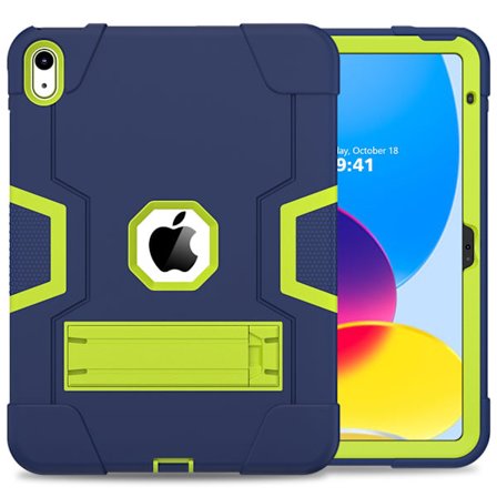Kotelo iPad 10.2 2019/2020/2021/7th 8th/9th laitteelle, laivastonsininen, keltainen, vihreä, kontrasti, robotti, silikoni