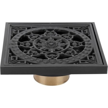 Kvadratiskt duschgolvbrunn, 10 cm svart koppar europeisk retrostil