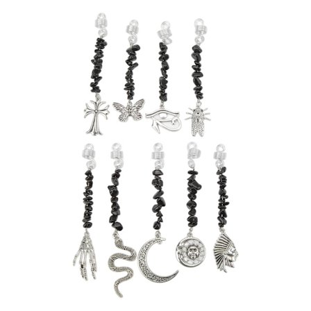9 st Beard Ornaments Dreadlock Charms DIY Hair Braid Accessories Metal Spring Black Stones