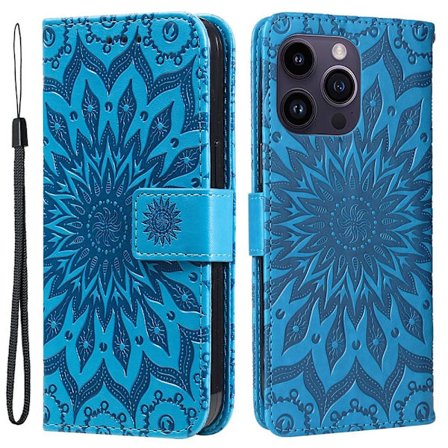 SKALO iPhone 15 Pro Max Mandala Flip Cover - Blå