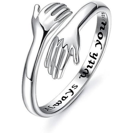 925 Sterling Sølv Klem Ring for Kvinner Justerbar Klemmende Hender Åpen Kjærlighet Løfte Vennskap Ring [DB]