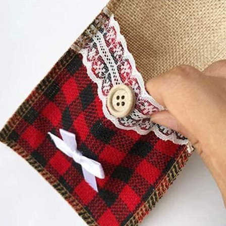 Jul Jutesäcks Bestickhållare Påsar med Spets Bestick, för Julbröllopsfest