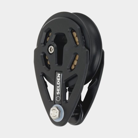 Moitão simples com manilha Seldén RBB 80, rotativo, com rolamento, fixação por cabo, adequado para cabos Ø10 - 14 mm