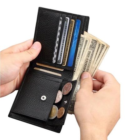 Elegant og sikker sort læderpung til mænd - slanke multi-kort slots med møntpung og pengeseddelklemme til daglig brug