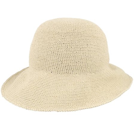 Seeberger - Beige sunhat Hatt - Delicate Paper Straw Bell-shaped hat in inen Cloche @ Hatstore