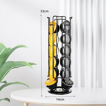 Holder for svarte kaffekapsler med 24 kapsler, oppbevaringsstativ for te- og kaffekapsler, metallstativ med stor kapasitet, roterbar DockleGusto