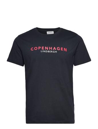 Copenhagen Print Tee S/S T-shirts Short-sleeved Marineblå Lindbergh*Betinget Tilbud