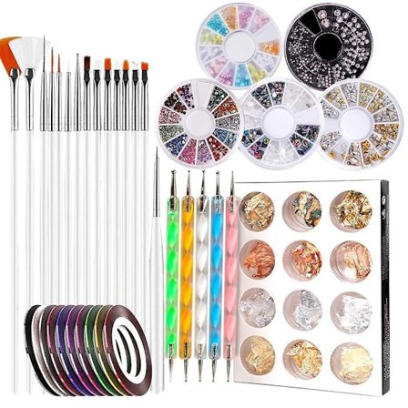 Nagelpenna designer, nagelkonstverktyg nagellack penslar, nagel prickverktyg, nagelfolie, manikyrtejp