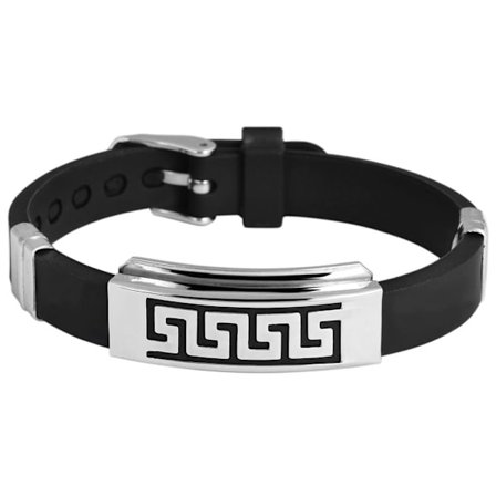 Armband i Svart & Silver -Rostfritt Stål & Gummi -Tribal Mönster