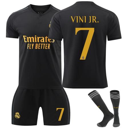 2324 Real Madrid andet udebane sort nr. 7 Vinicius trøjesæt, egnet til voksne og børns fodbolduniformer med sokker 26
