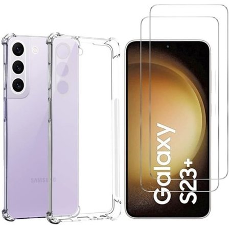 Stødabsorberende cover til Samsung Galaxy S23 PLUS og 2 hærdede glas skærmbeskyttere Phonillico