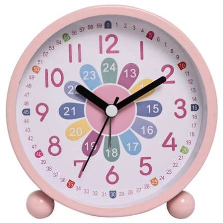 1-delt - Mini vekkerklokke i metall - Stille vekkerklokke - Ingen tikkende bordklokke - Rosa